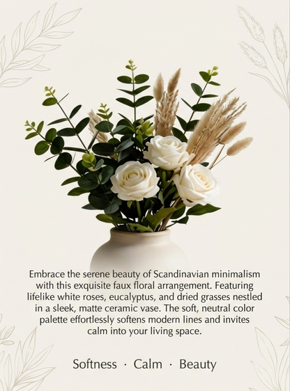 Elegant White Rose & Pampas Grass Arrangement – Timeless Beauty for Every Home