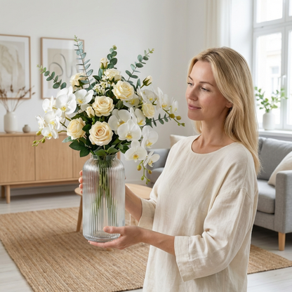 Sophisticated White Roses & Pampas Grass Bouquet – Elegant Décor for Any Room