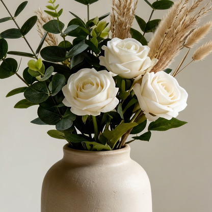 Elegant White Rose & Pampas Grass Arrangement – Timeless Beauty for Every Home