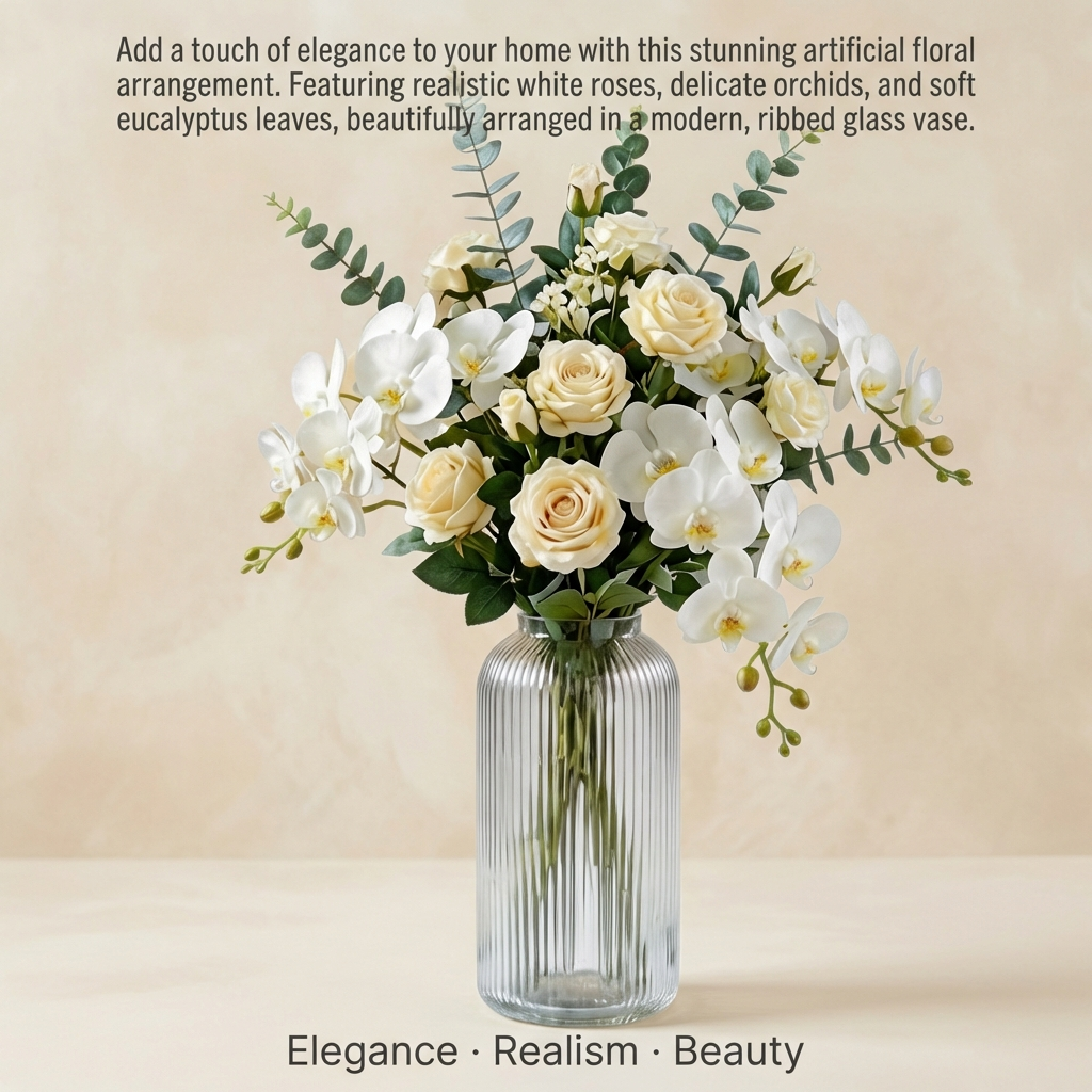 Sophisticated White Roses & Pampas Grass Bouquet – Elegant Décor for Any Room