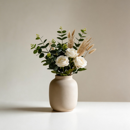 Elegant White Rose & Pampas Grass Arrangement – Timeless Beauty for Every Home