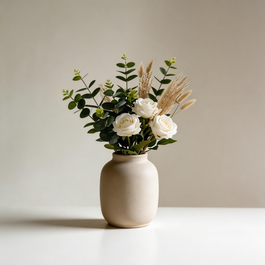 Elegant White Rose & Pampas Grass Arrangement – Timeless Beauty for Every Home