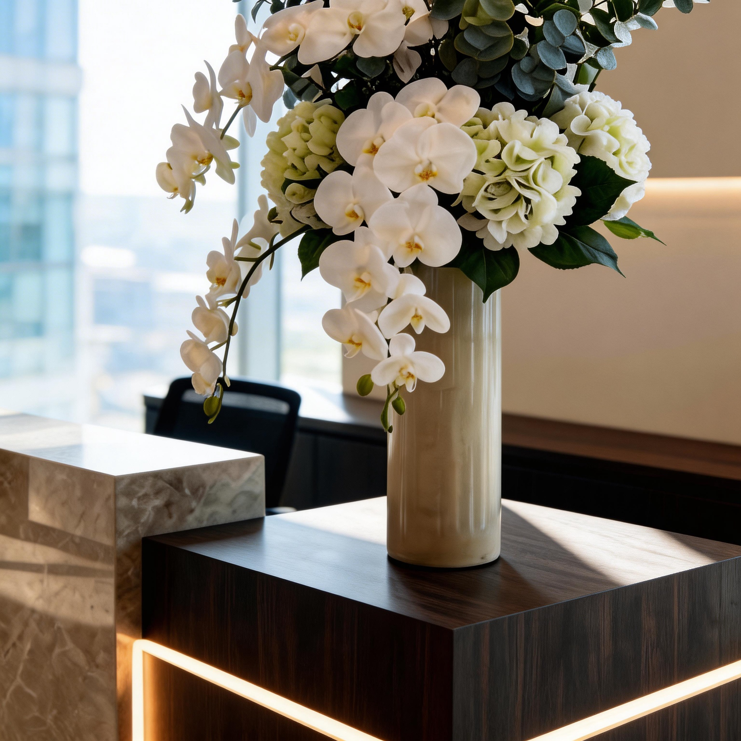 Luxury Lobby Statement | Modern Orchid Elegance | Premium Faux Floral Arrangement