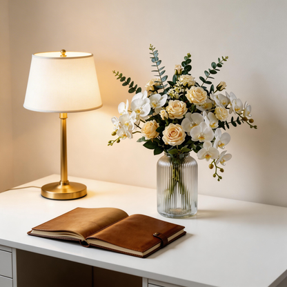Sophisticated White Roses & Pampas Grass Bouquet – Elegant Décor for Any Room