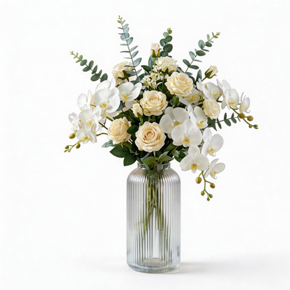 Sophisticated White Roses & Pampas Grass Bouquet – Elegant Décor for Any Room