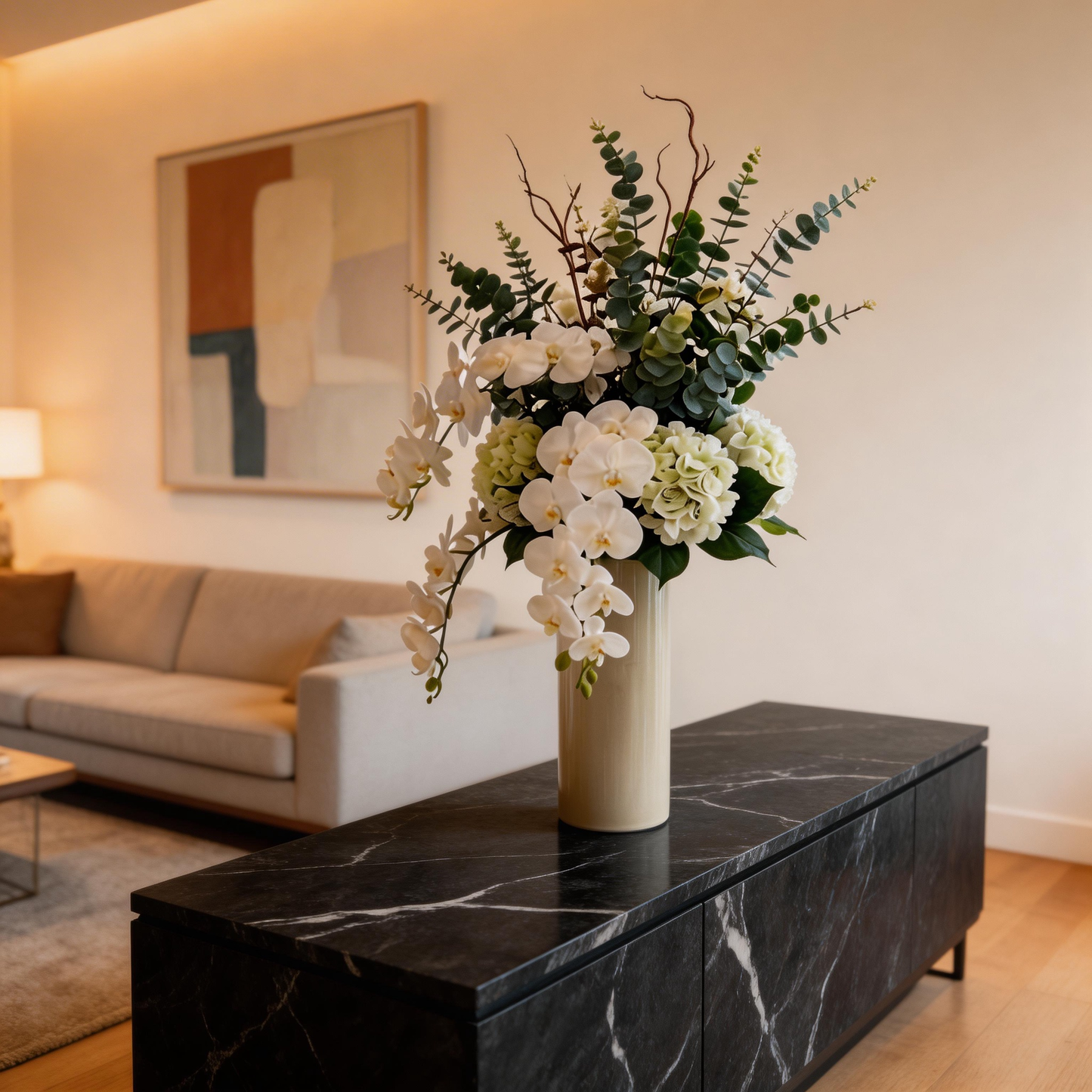 Luxury Lobby Statement | Modern Orchid Elegance | Premium Faux Floral Arrangement