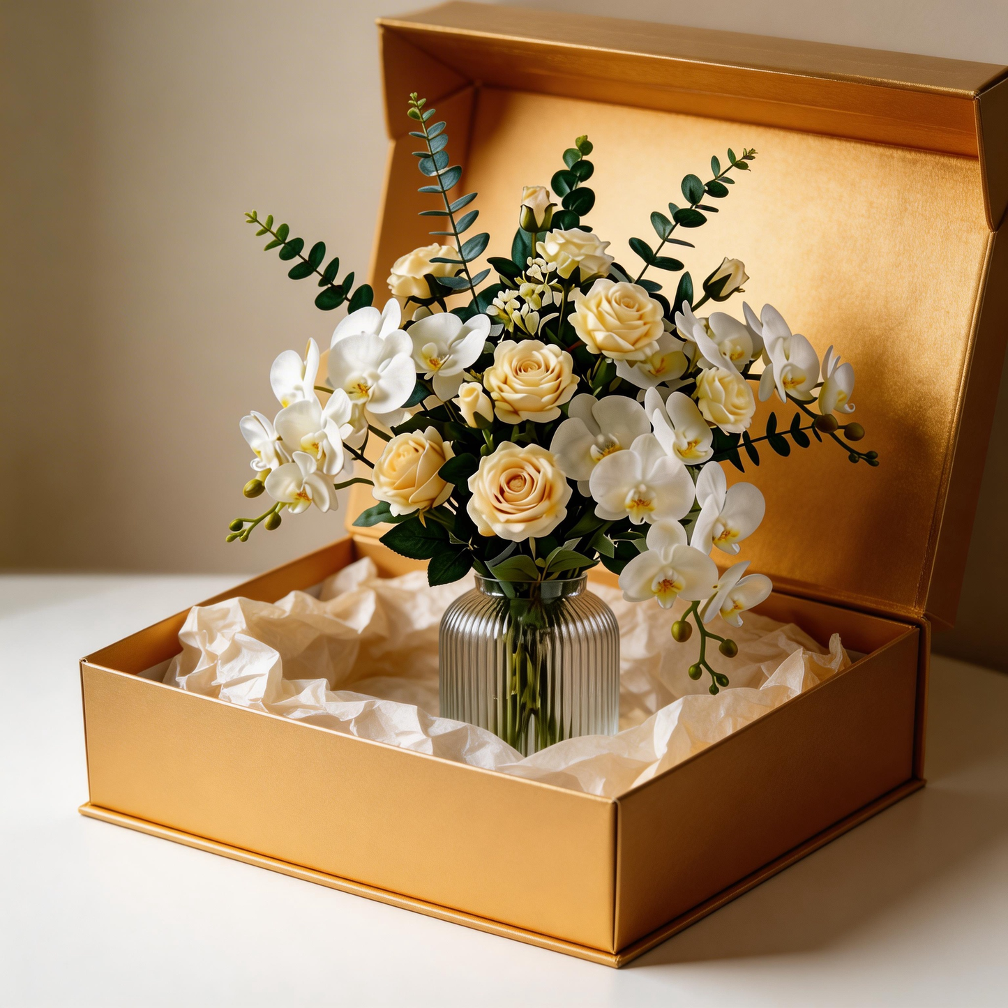 Sophisticated White Roses & Pampas Grass Bouquet – Elegant Décor for Any Room