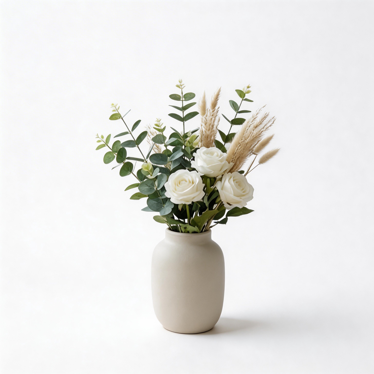 Elegant White Rose & Pampas Grass Arrangement – Timeless Beauty for Every Home