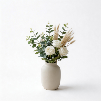 Elegant White Rose & Pampas Grass Arrangement – Timeless Beauty for Every Home