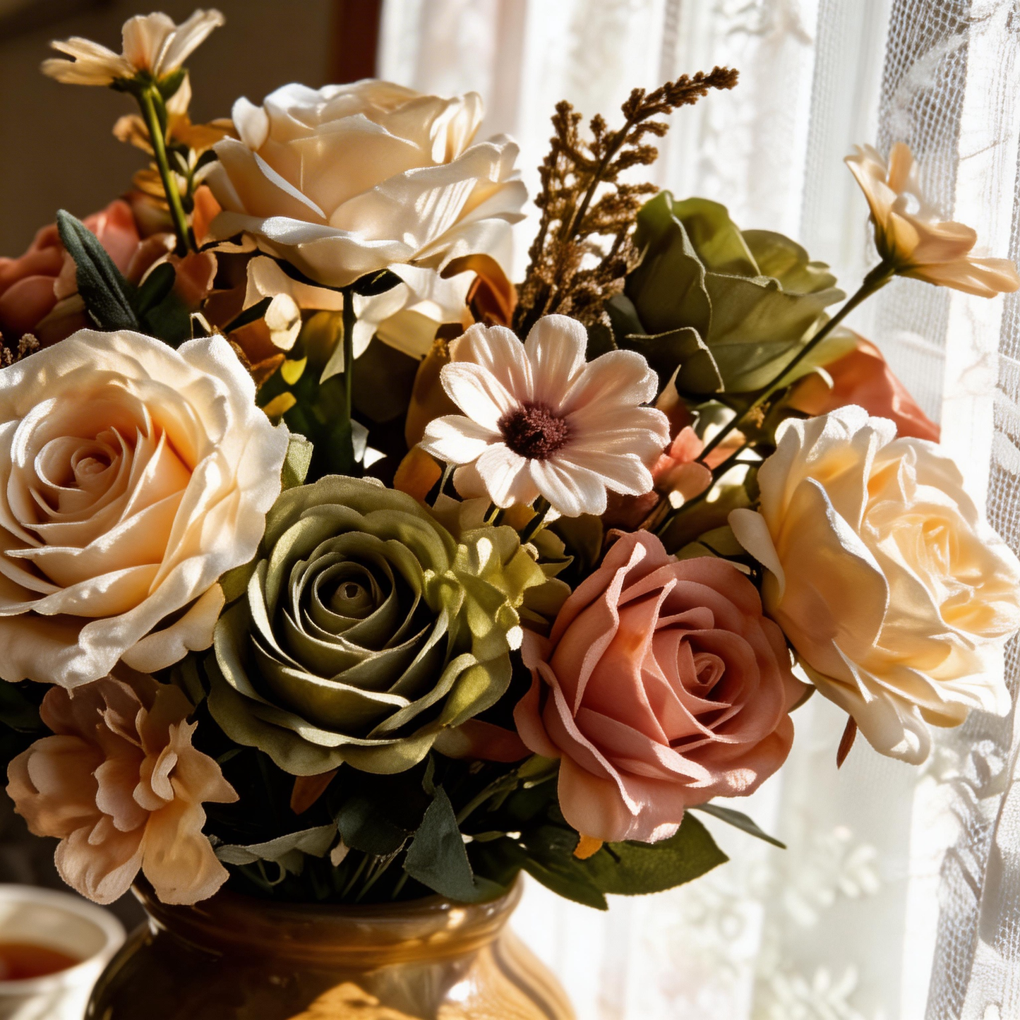 Garden-Inspired | Rustic Vintage Floral Charm | Timeless Faux Flower Arrangement