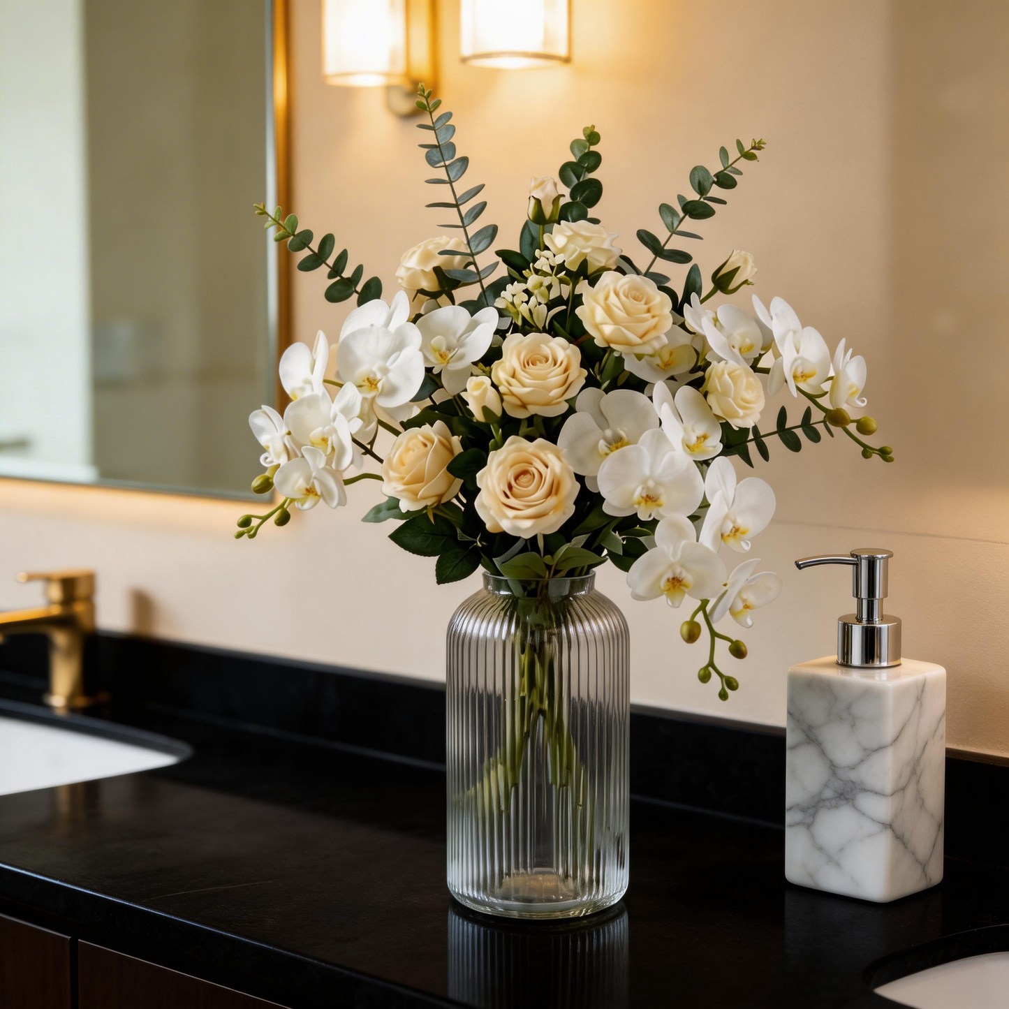 Sophisticated White Roses & Pampas Grass Bouquet – Elegant Décor for Any Room