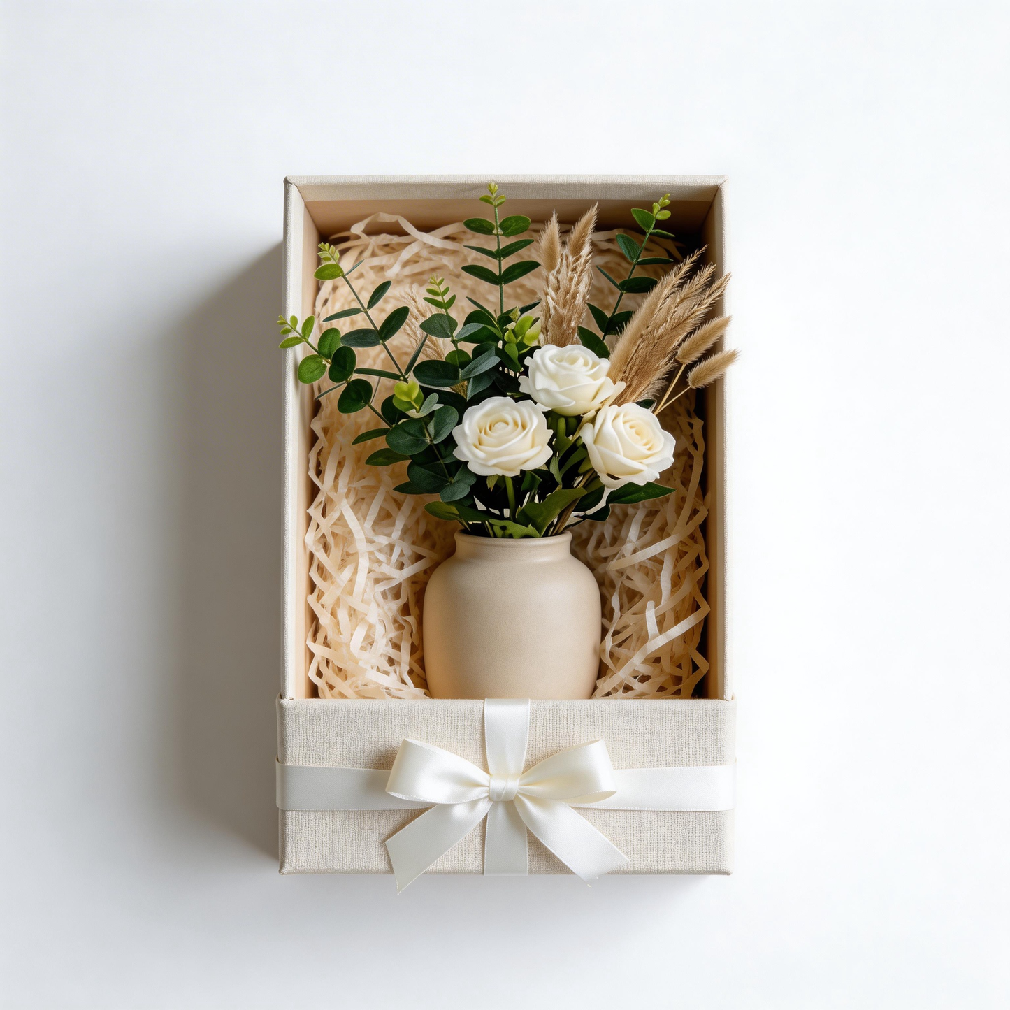 Elegant White Rose & Pampas Grass Arrangement – Timeless Beauty for Every Home