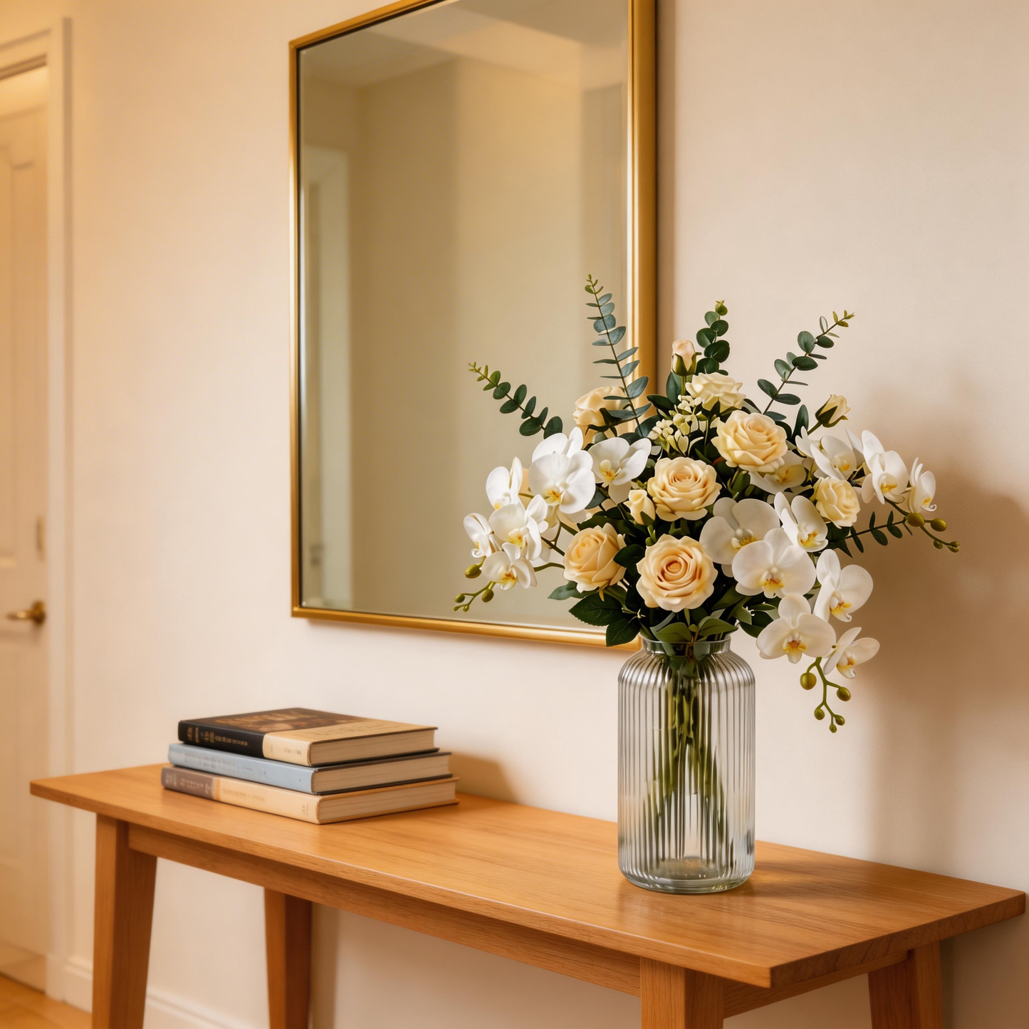Sophisticated White Roses & Pampas Grass Bouquet – Elegant Décor for Any Room