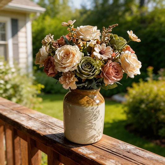 Garden-Inspired | Rustic Vintage Floral Charm | Timeless Faux Flower Arrangement