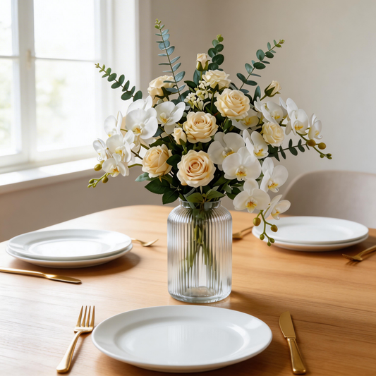 Sophisticated White Roses & Pampas Grass Bouquet – Elegant Décor for Any Room